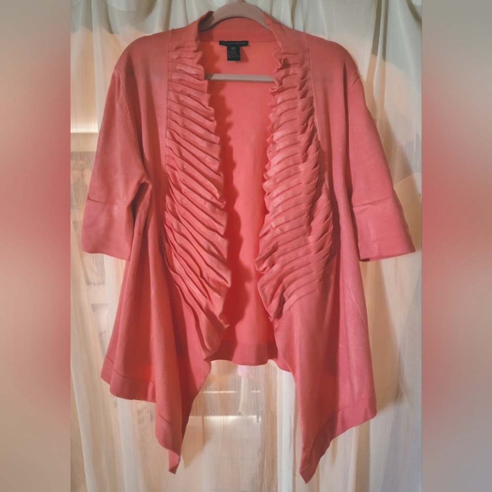 Boston Proper 3/4 Sleeve, Ruffled Cardigan - M